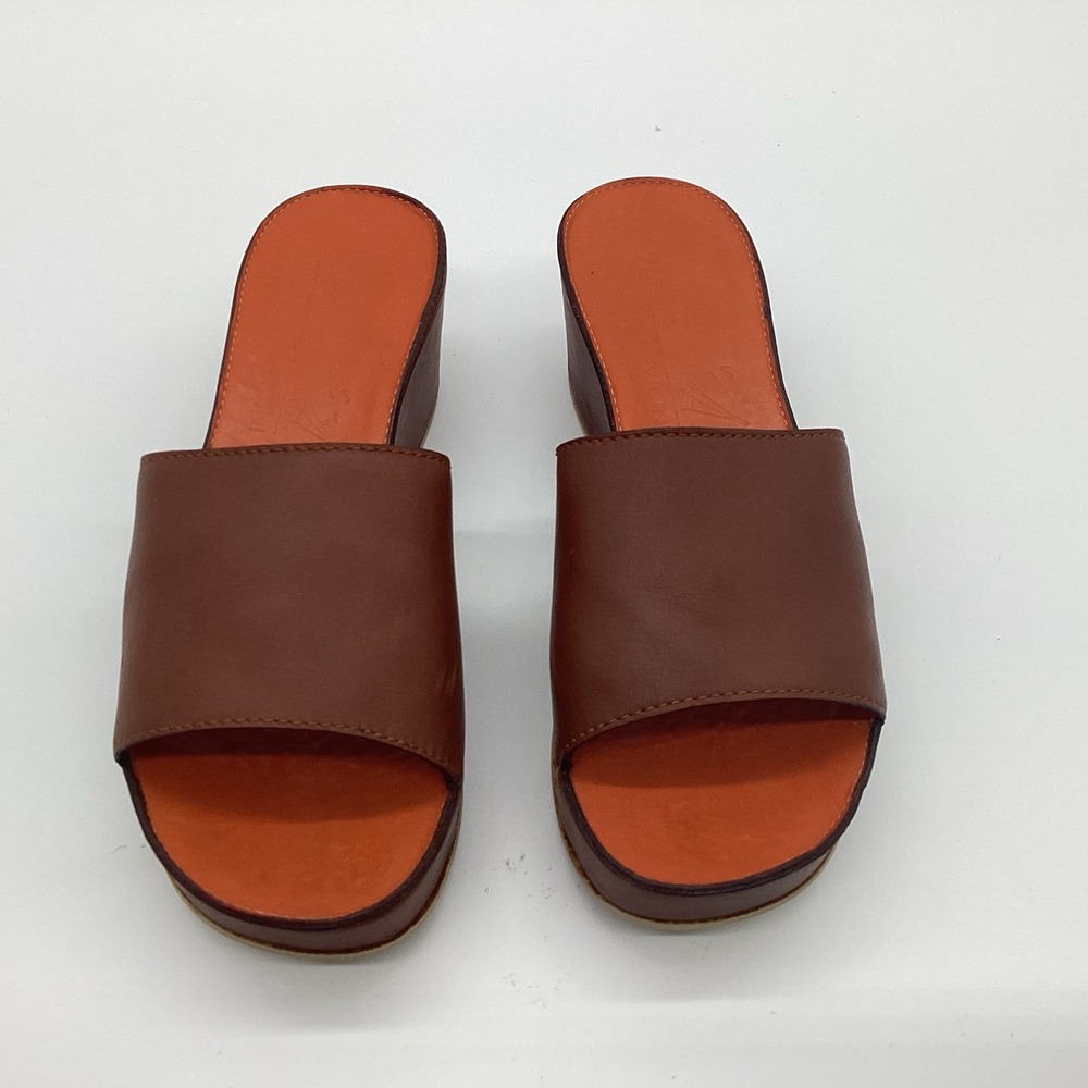 Tapeet by Vicini Brown Leather Platform Wedges Mules Women's 36 Made In Italy